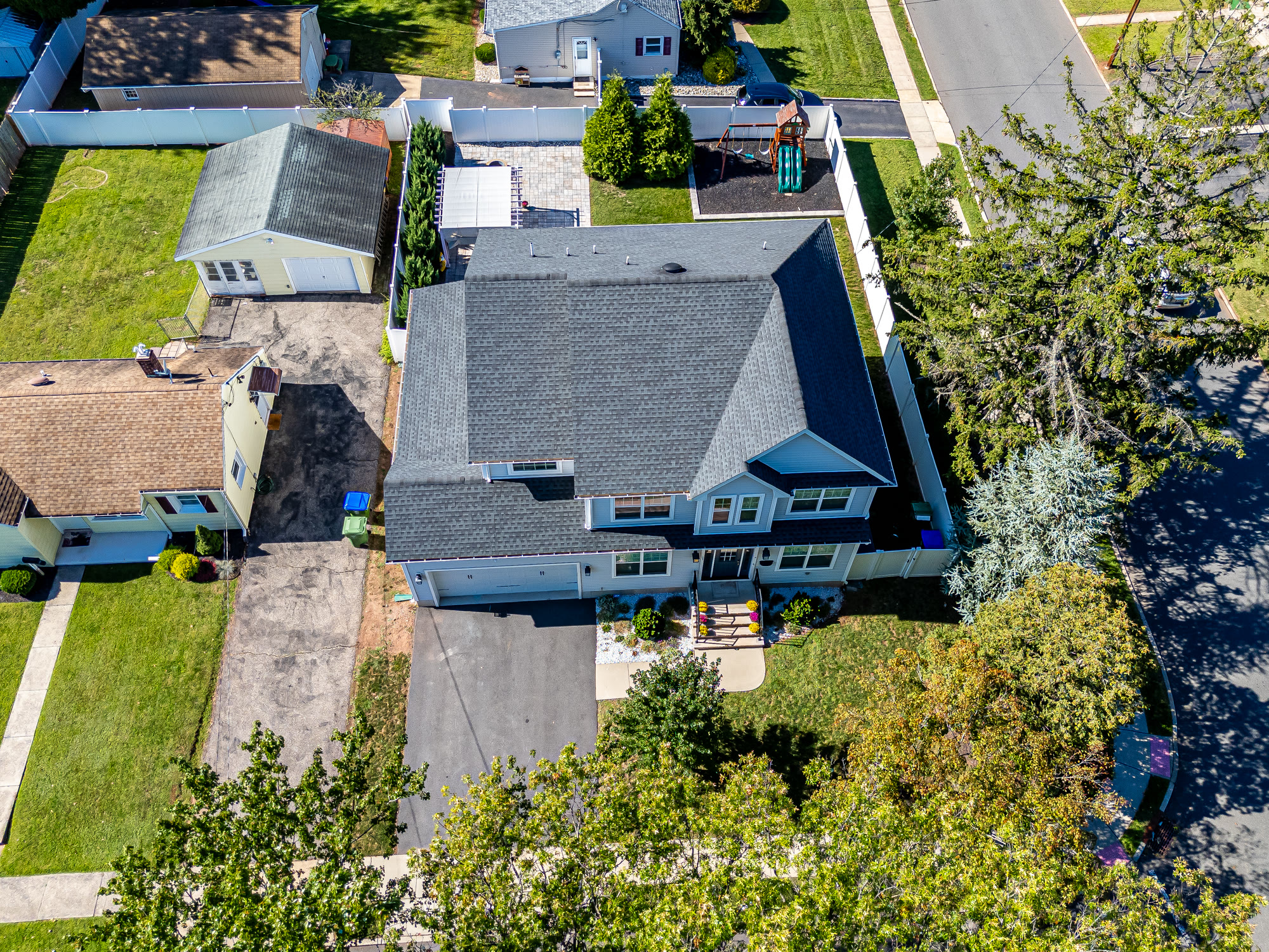 Aerial view over the front of the property and driveway