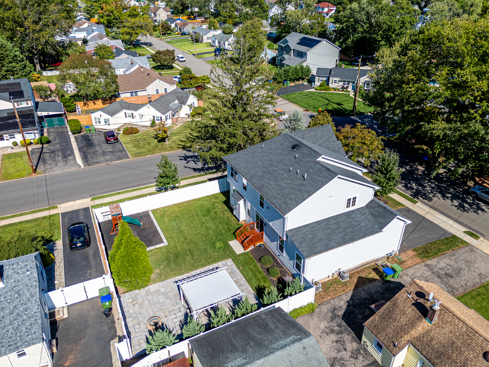 Lower aerial view showing the house, garden and neighbouring streets