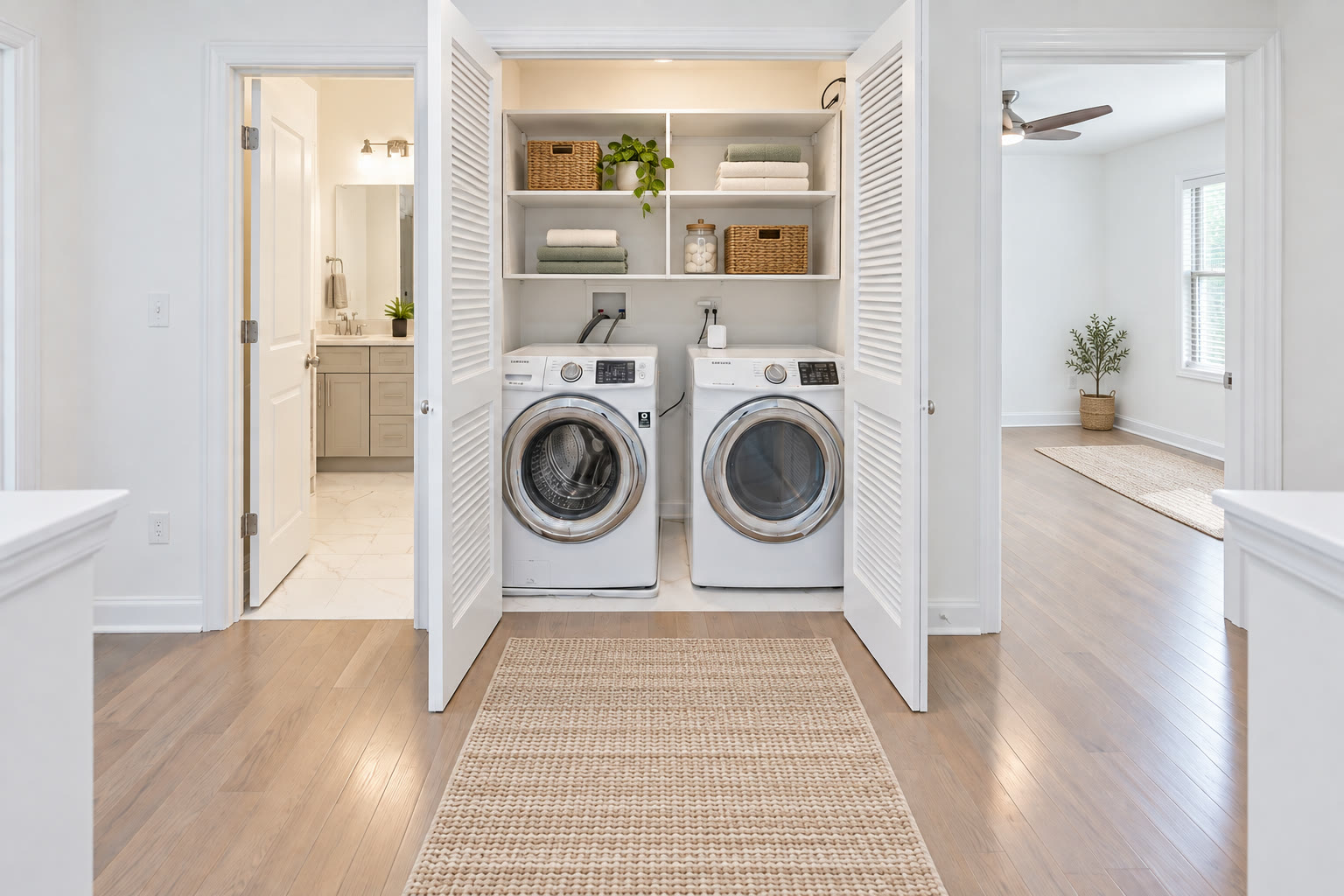 Laundry room in the upstairs hallway